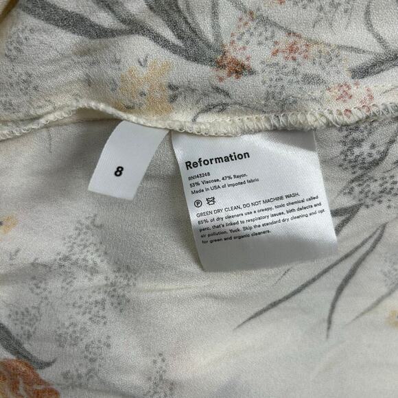 Reformation Pearl Dress Aurora Floral Cream Ivory Orange Gold Puff Sleeve Midi 8 - Picture 10 of 10